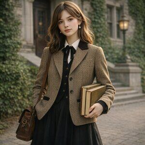 VTG Blazer women’s M houndstooth tweed wool academia preppy heritage luxury work